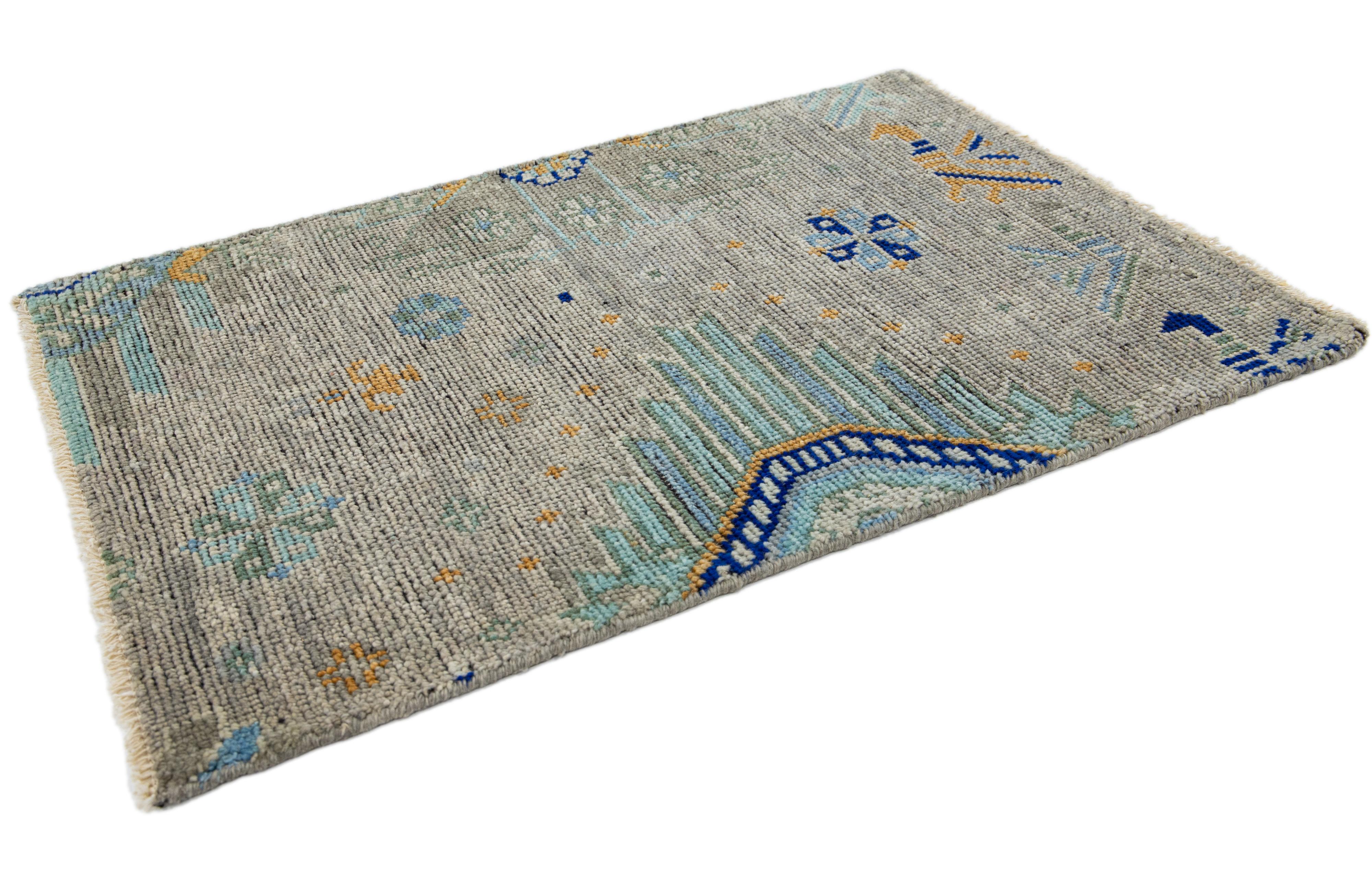 Turkish Gray Transitional Khotan Style Handmade Custom Wool Rug For Sale