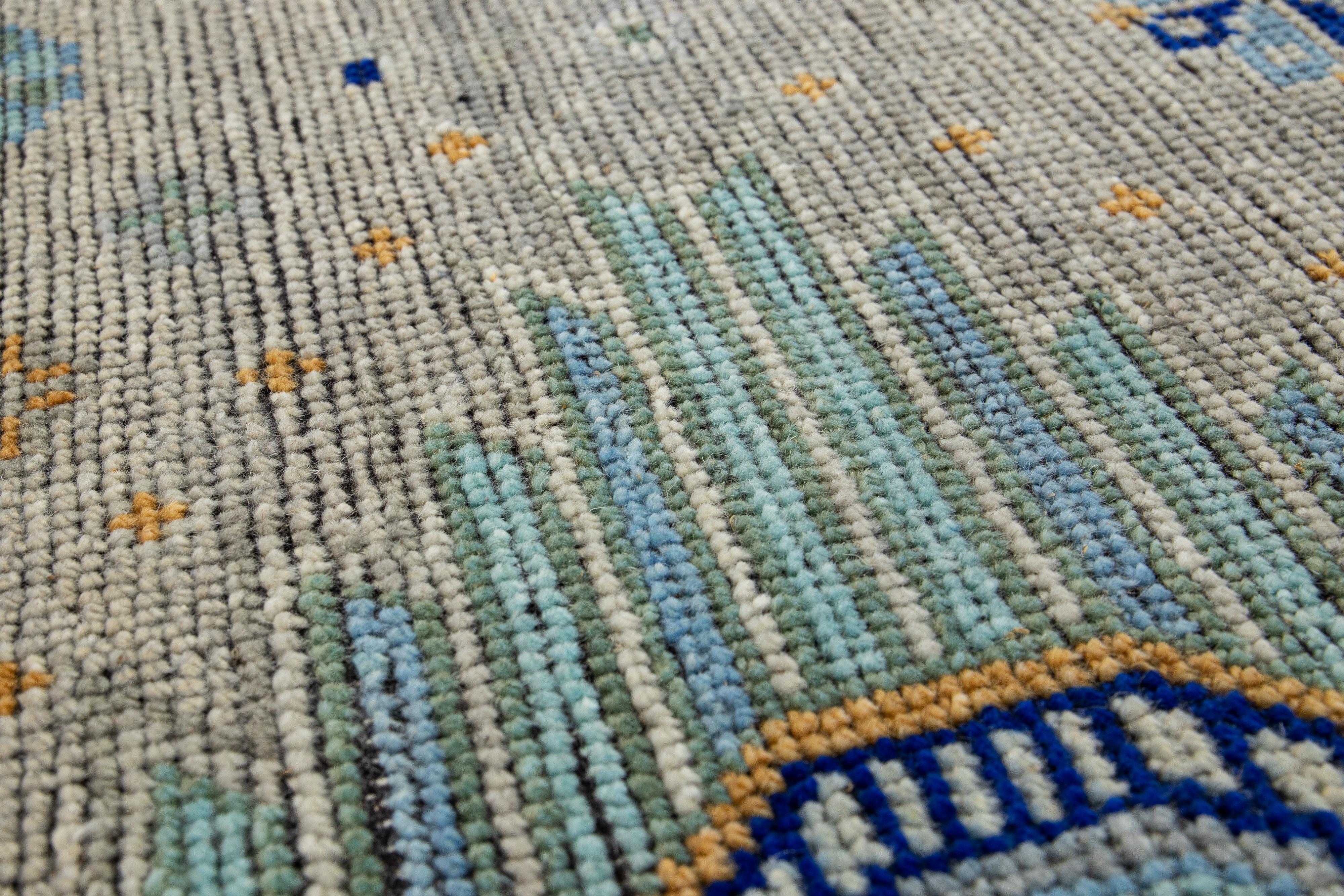 Hand-Knotted Gray Transitional Khotan Style Handmade Custom Wool Rug For Sale