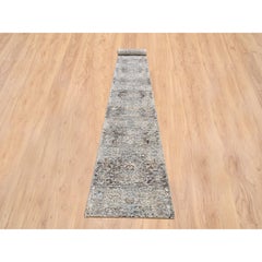 Gray Transitional Persian Silk with Wool Hand Knotted XL Runner Rug 2'7" x 22'3"