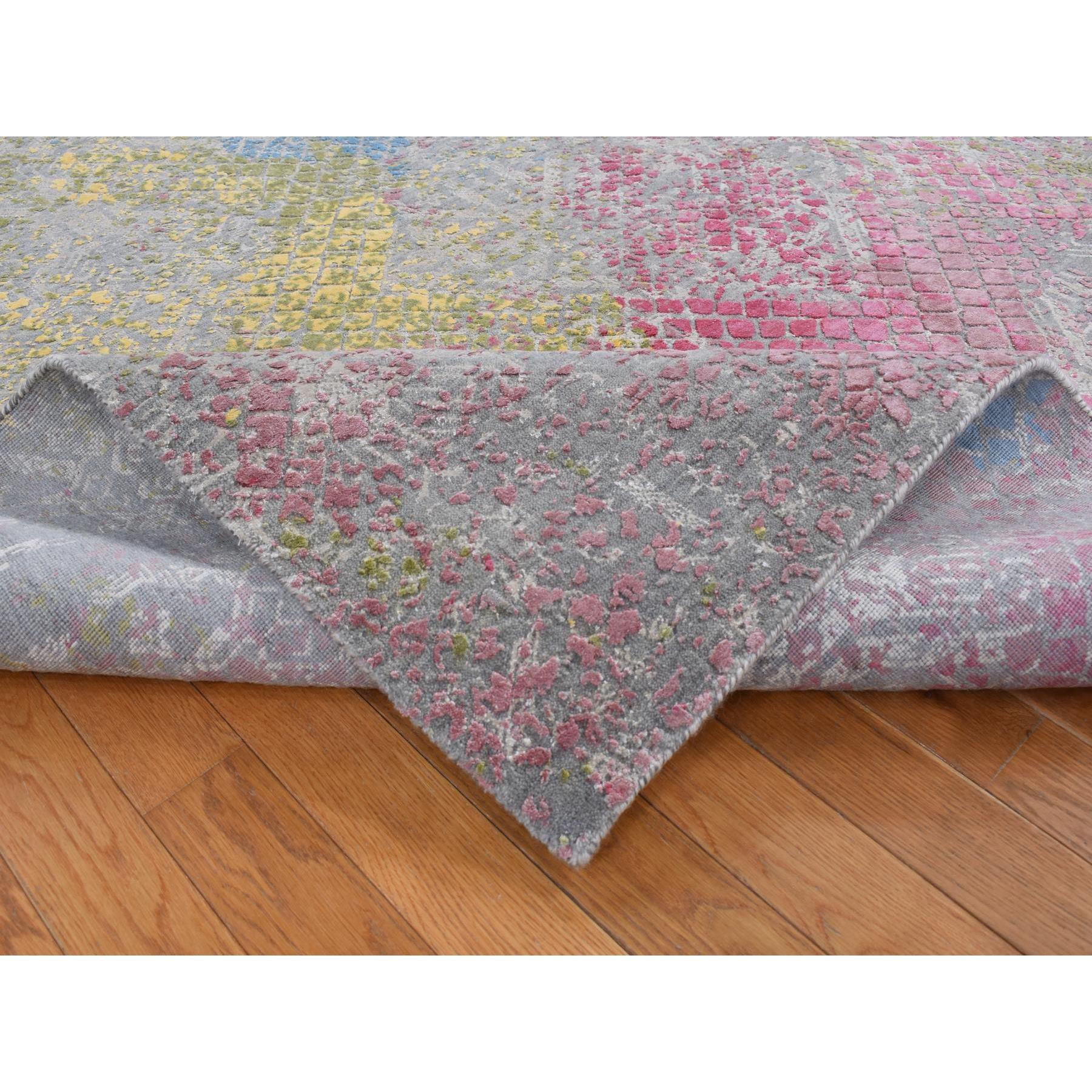 Alfombra anudada a mano de lana y seda pura TRELLIS IN THE SPRING Gris 8'0
