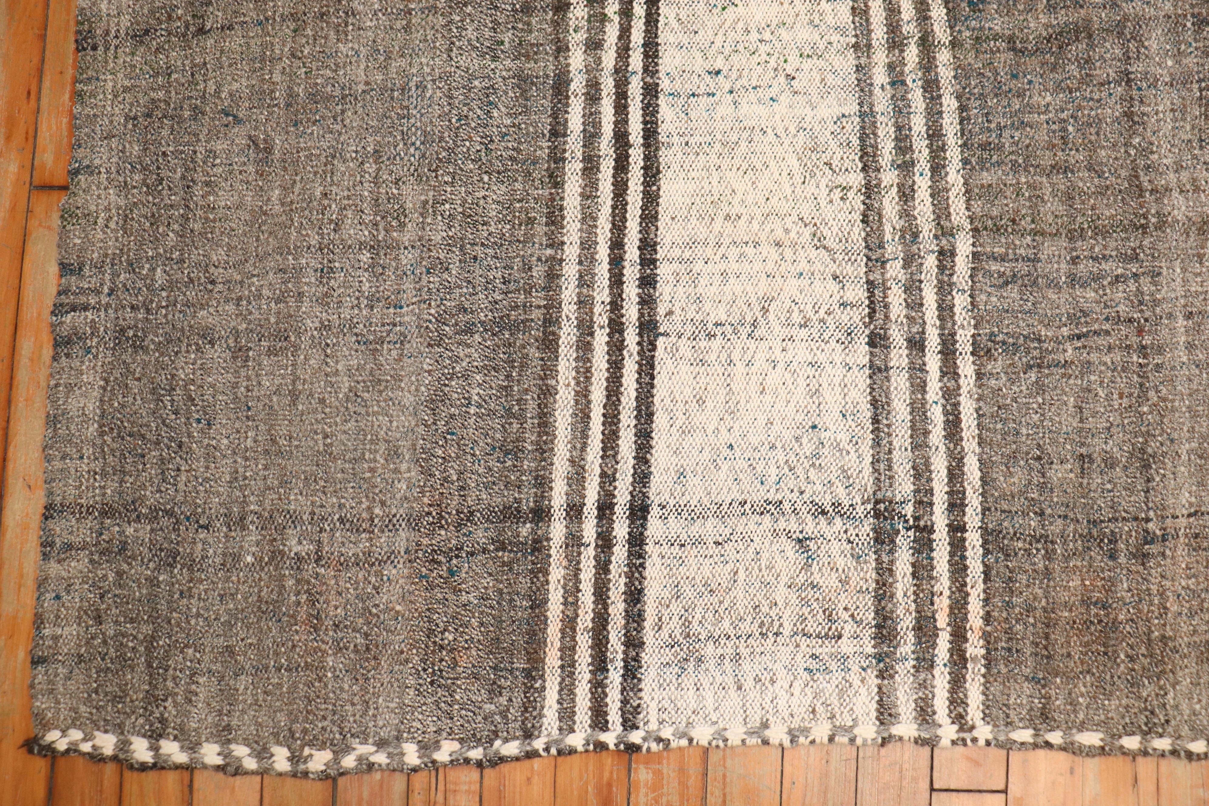 Hand-Knotted Gray Turkish Kilim For Sale