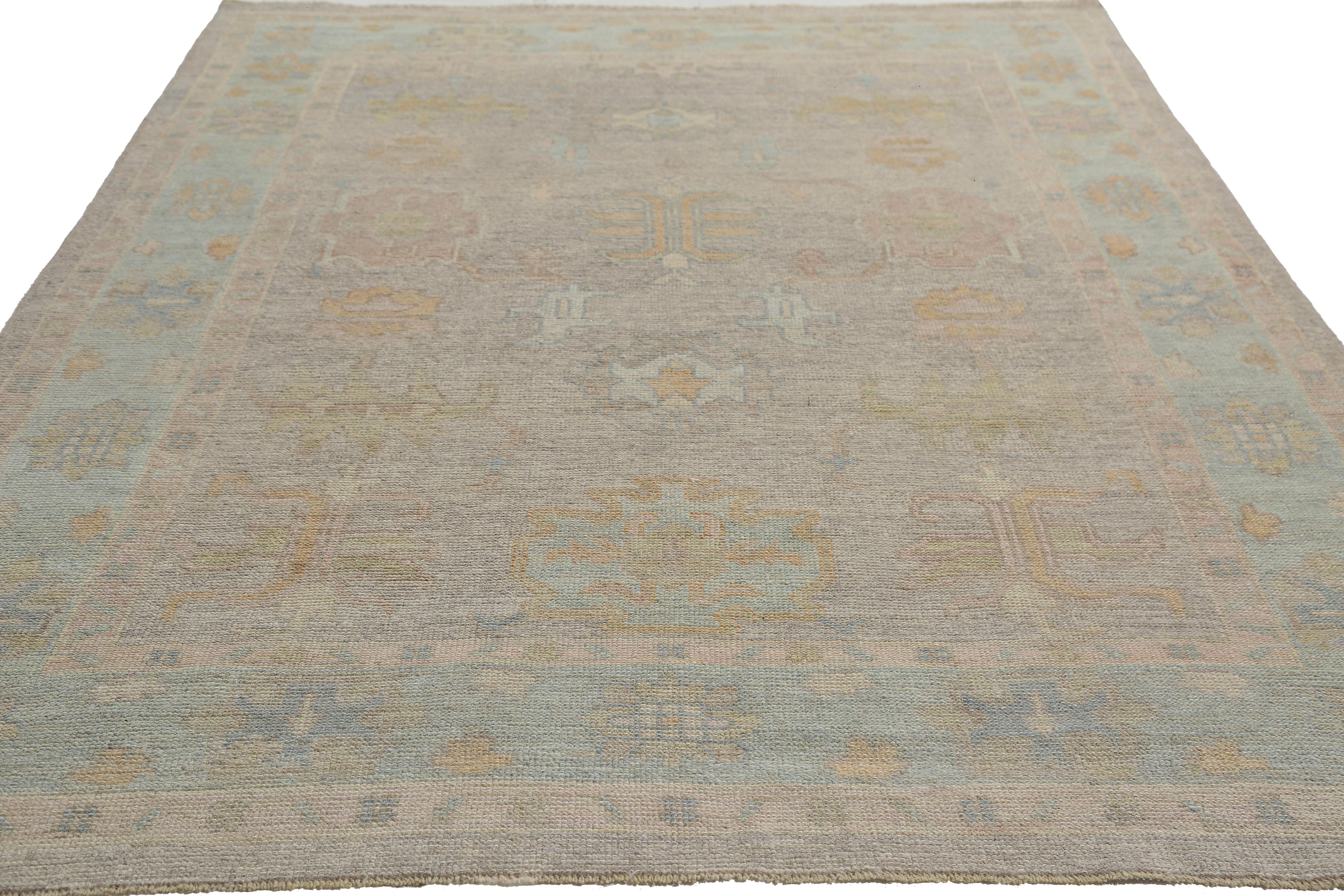 Gray Turkish Oushak with Muted Pastels For Sale 2