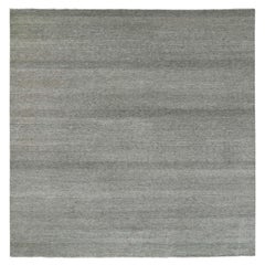 Gray Undyed Natural Wool Hand Knotted Grass Design Square Oriental Rug 12' x 12'