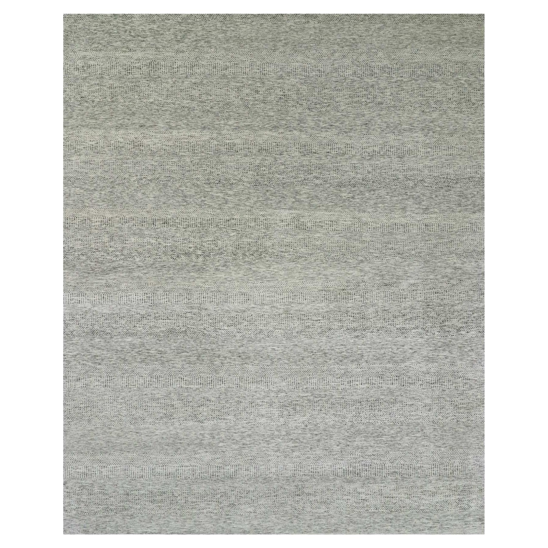 Übergroßer handgeknüpfter Teppich in Übergröße 12'2" x 15'4" aus reiner Wolle in Grau mit unbefärbtem Grasmuster