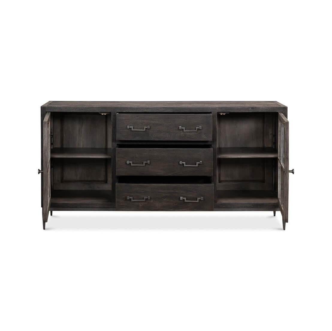 Asian Gray Urban Industrial Sideboard For Sale