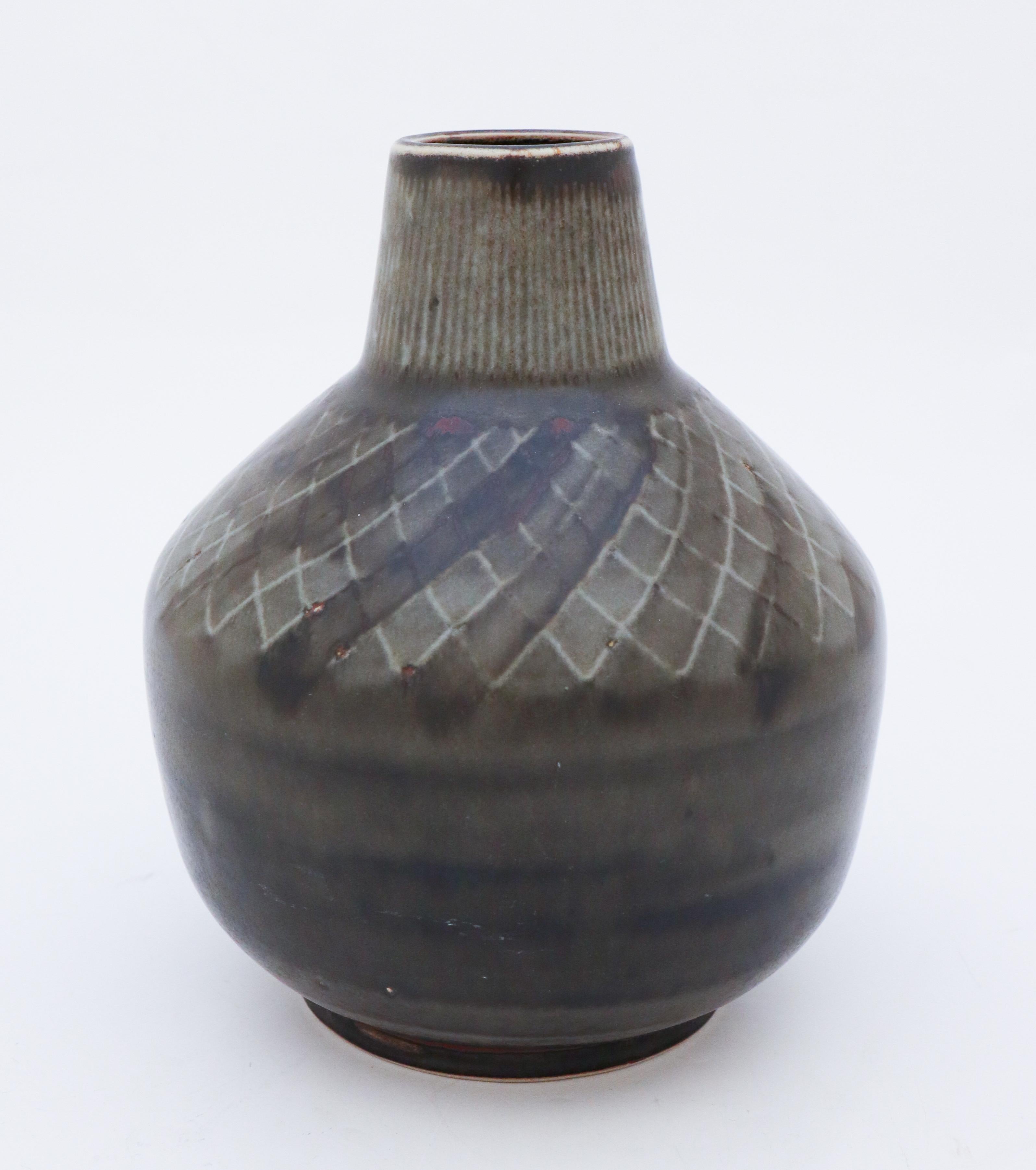 20th Century Gray Vase, Carl-Harry Stålhane, Rörstrand Atelier 1950s, Stoneware
