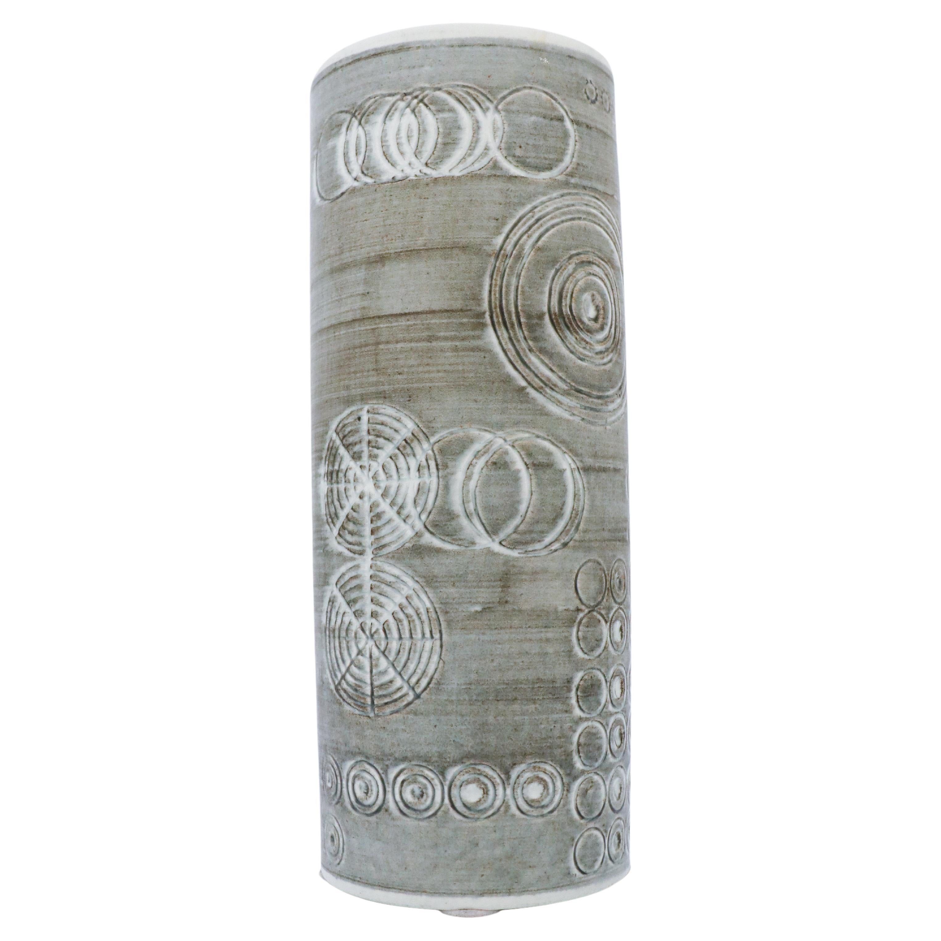 Vaso tondo cilindrico grigio "Sarek", Olle Alberius, Rörstrand, anni '70, ceramica