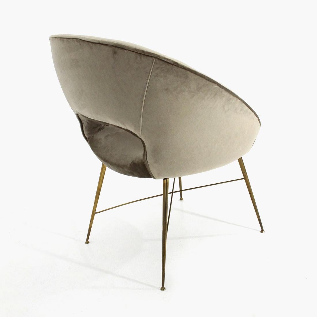 Wood Gray Velvet Armchair by Silvio Cavatorta, 1950s