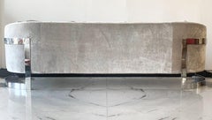 Gray Velvet Milo Baughman Style Rounded Back Floating Chrome Sofa