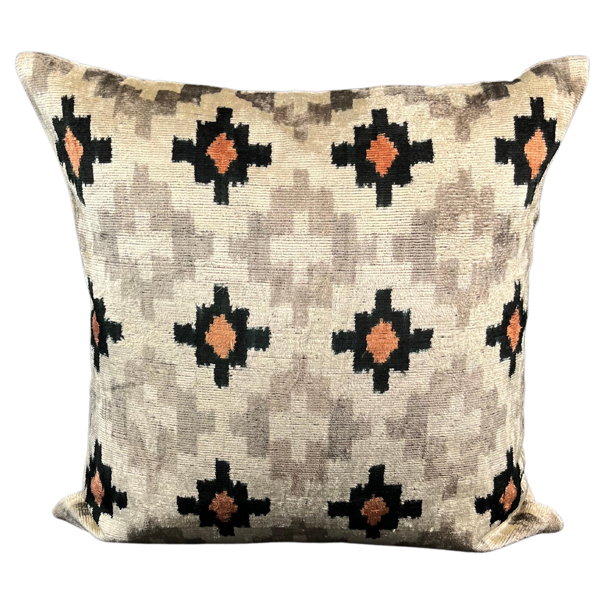 Gray Velvet Silk Ikat Pillow Cover For Sale at 1stDibs