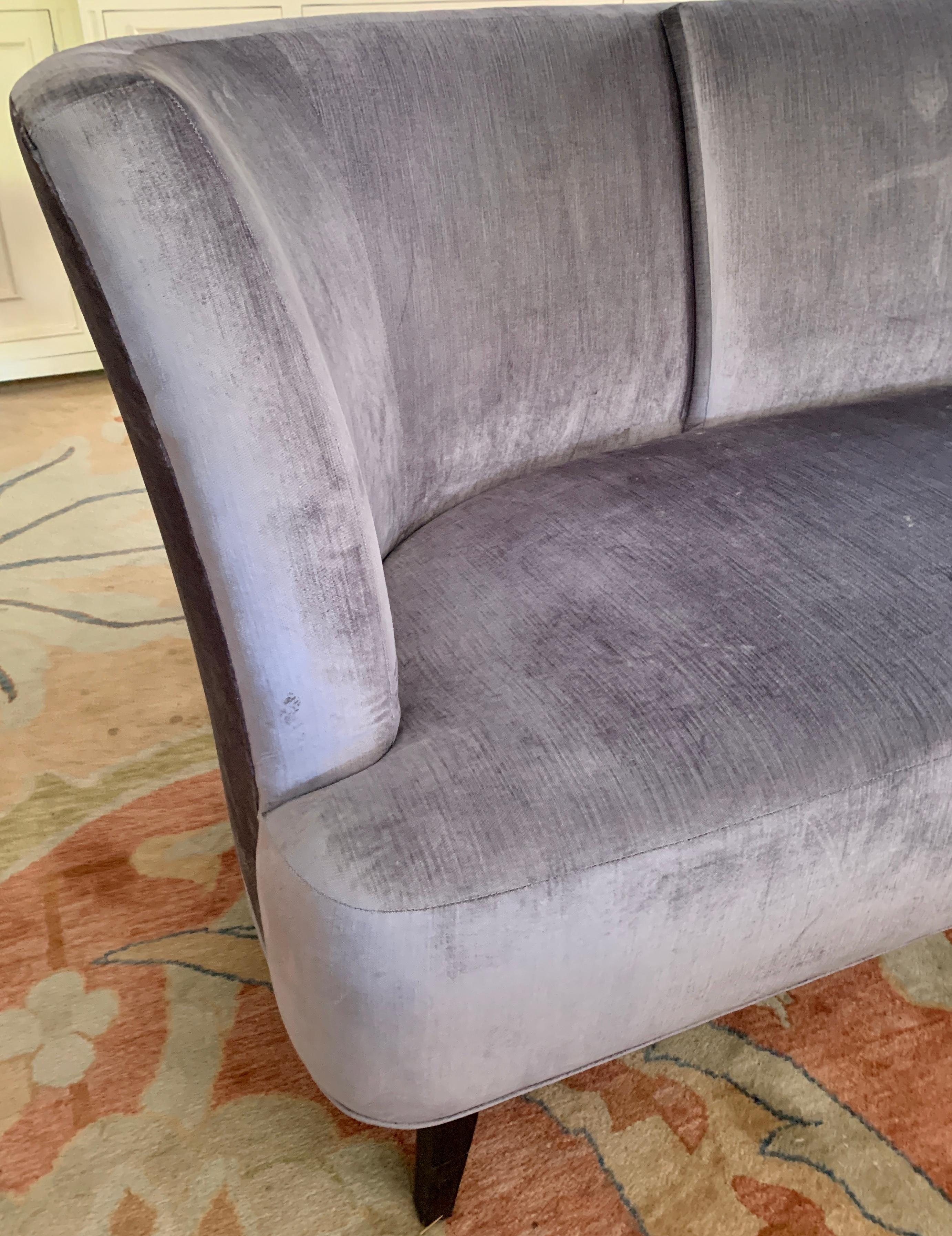 Modern Grey Velvet Sofa with Back Detailing For Sale