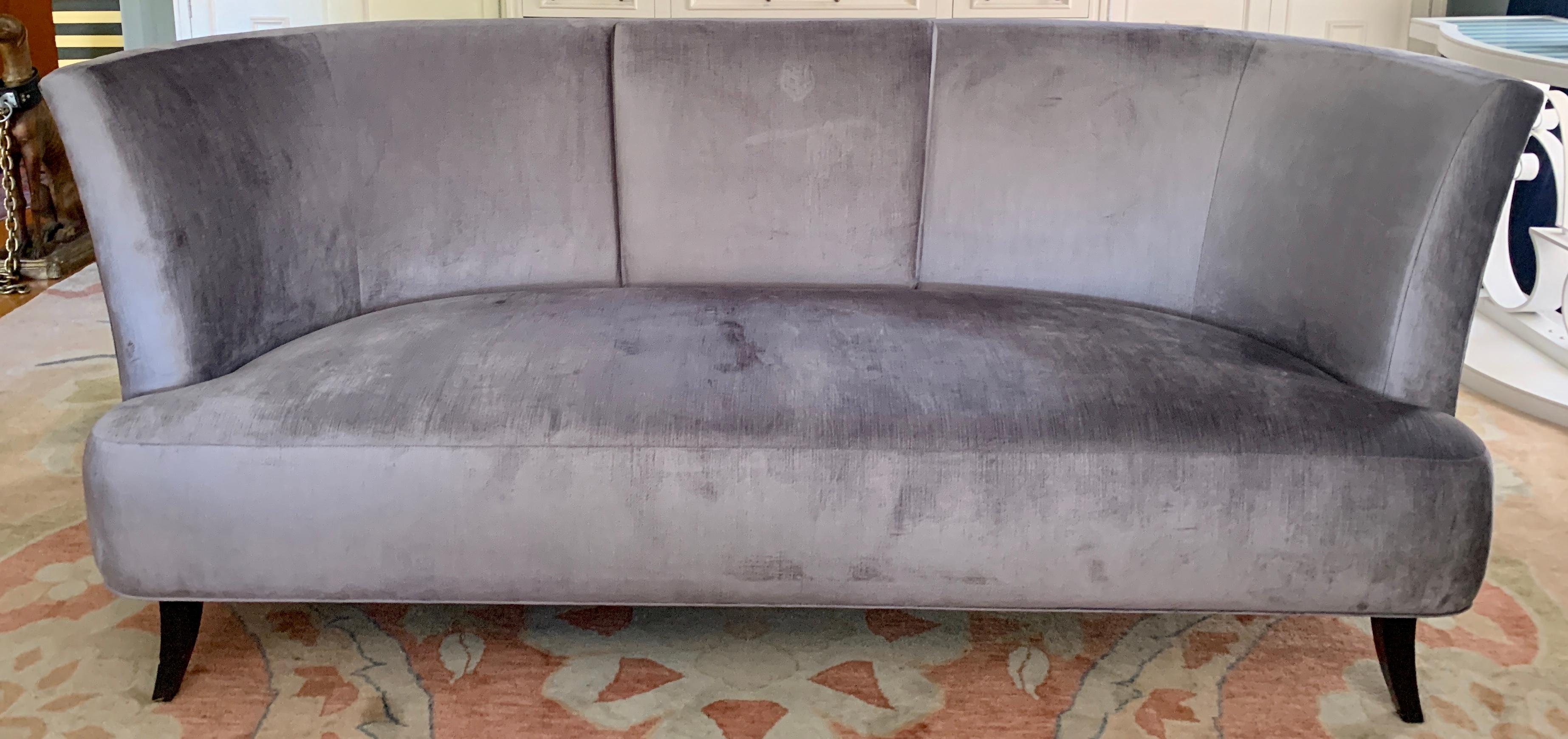 Grey Velvet Sofa with Back Detailing In Good Condition For Sale In Los Angeles, CA