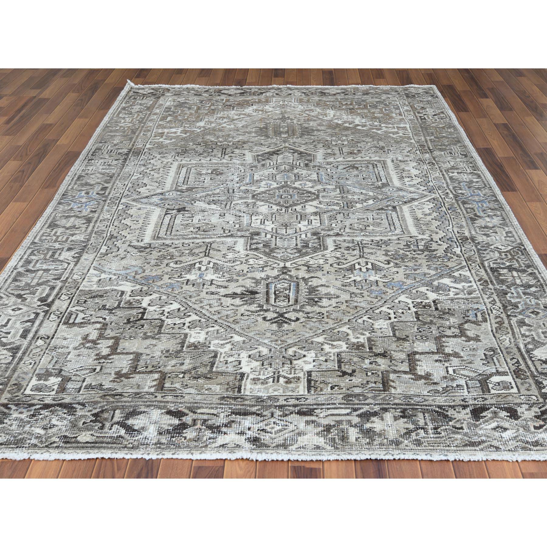 Medieval Gray Vintage and Persian Heriz Hand Knotted Pure Wool Oriental Rug