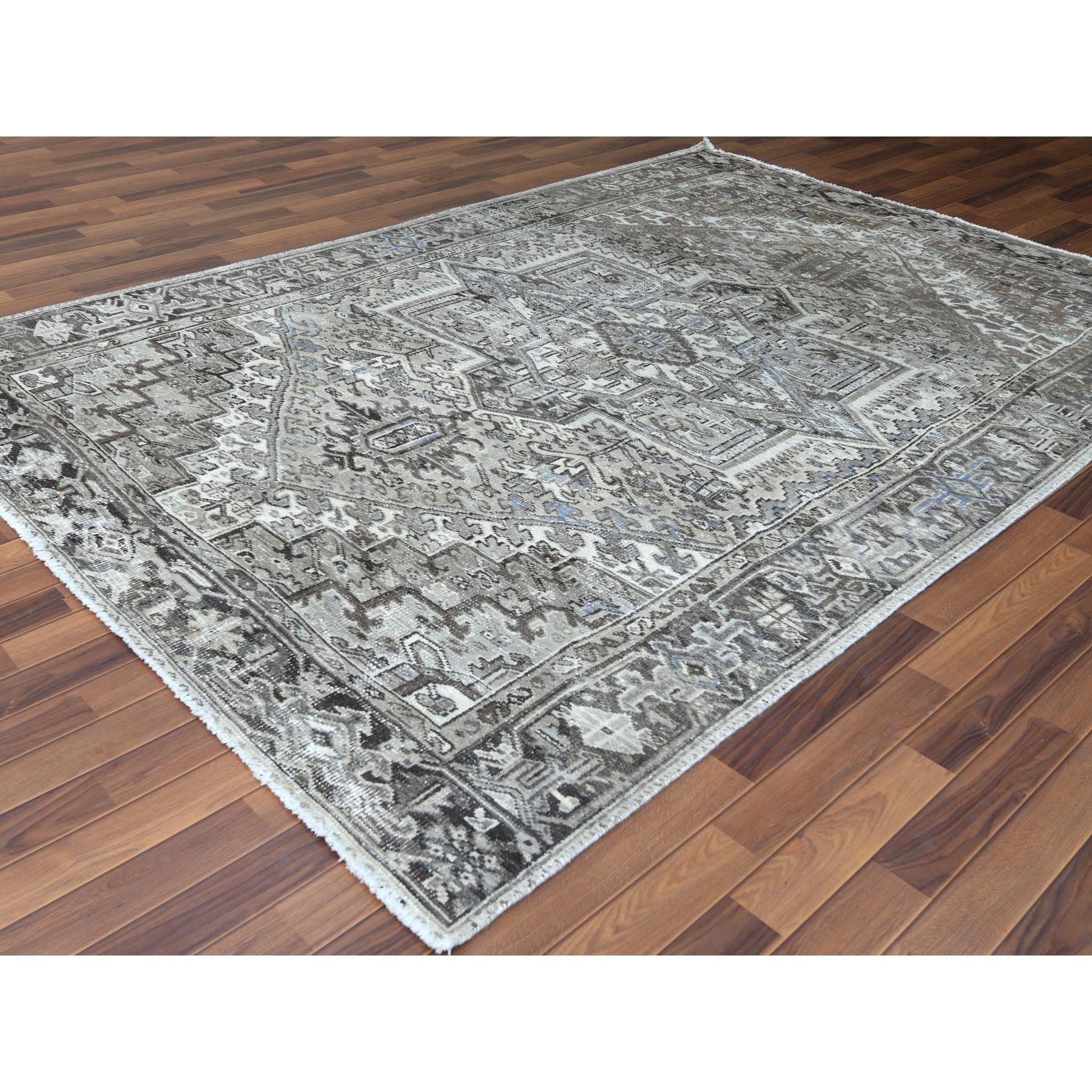 Hand-Knotted Gray Vintage and Persian Heriz Hand Knotted Pure Wool Oriental Rug