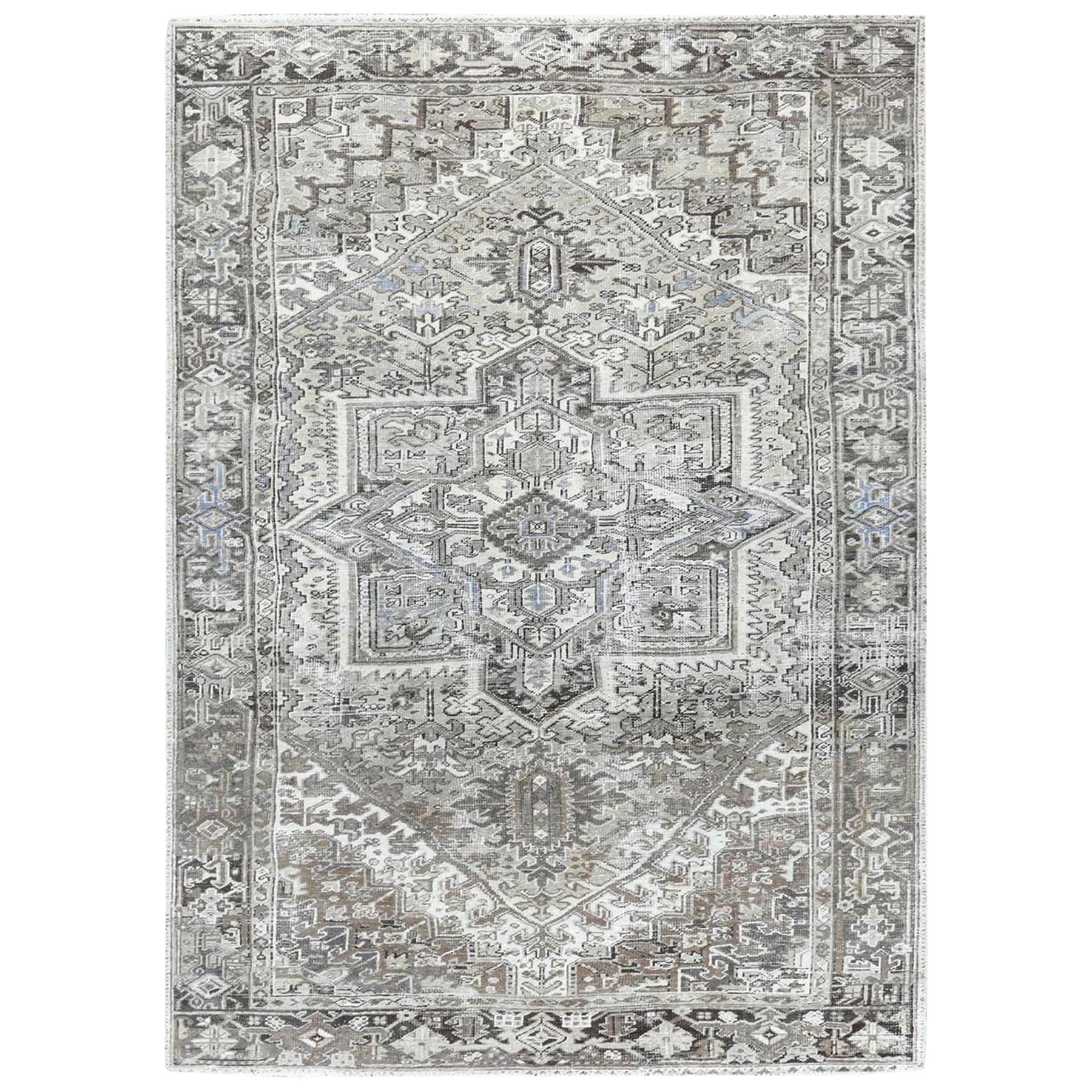 Gray Vintage and Persian Heriz Hand Knotted Pure Wool Oriental Rug