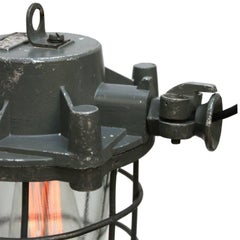 Gray Vintage Industrial Cage Hanging Lamps Bully (2x)