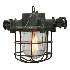 Gray Vintage Industrial Cage Hanging Lamps Bully (2x)