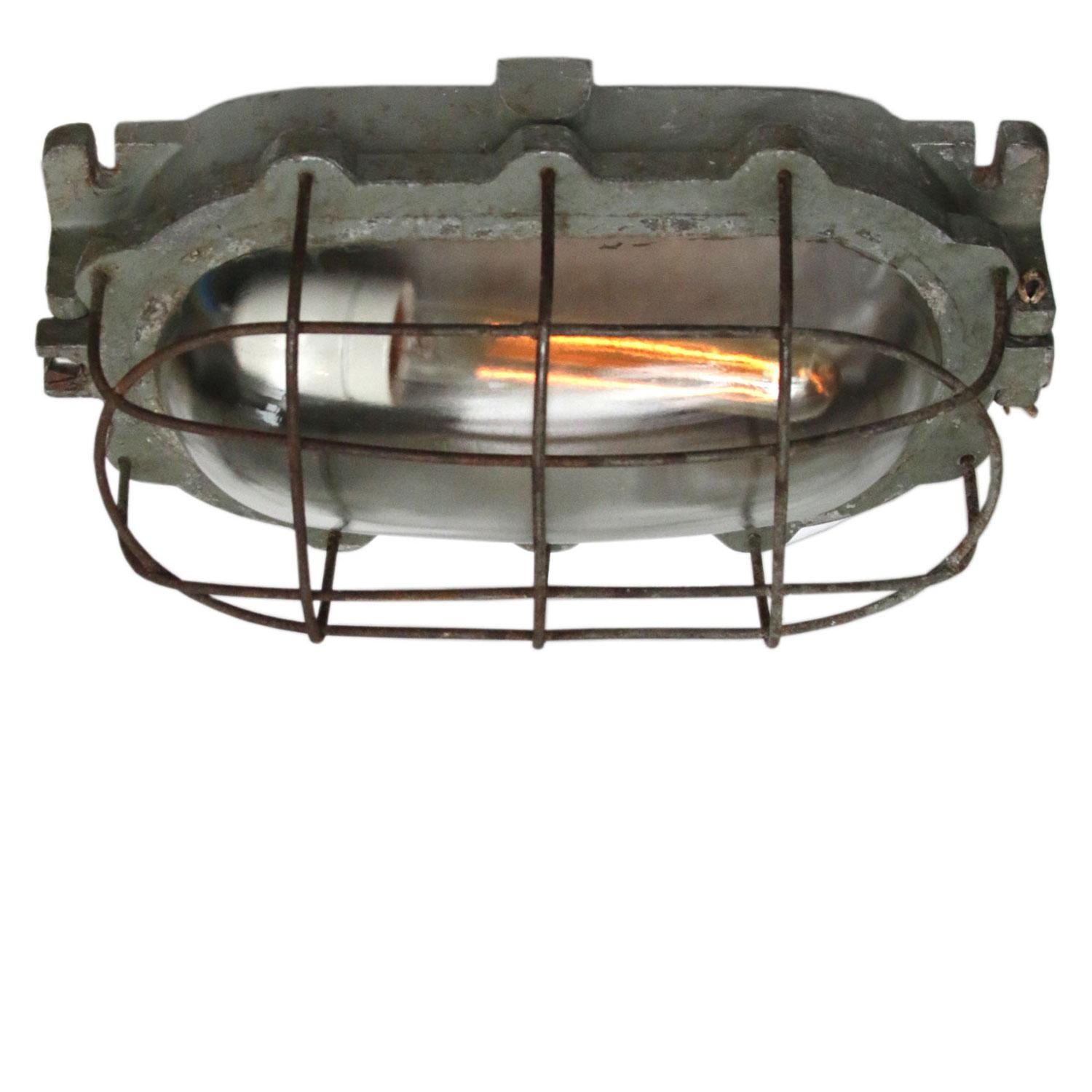 German Gray Vintage Industrial Cast Aluminium Wall Lamp Scone Clear Glass
