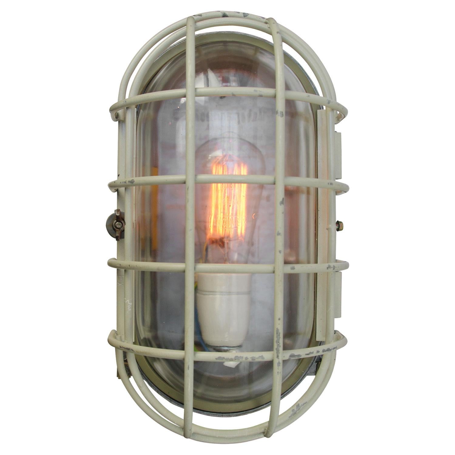Gray Vintage Industrial Cast Aluminum Clear Glass Wall Ceiling Lamp Sconces In Good Condition For Sale In Amsterdam, NL