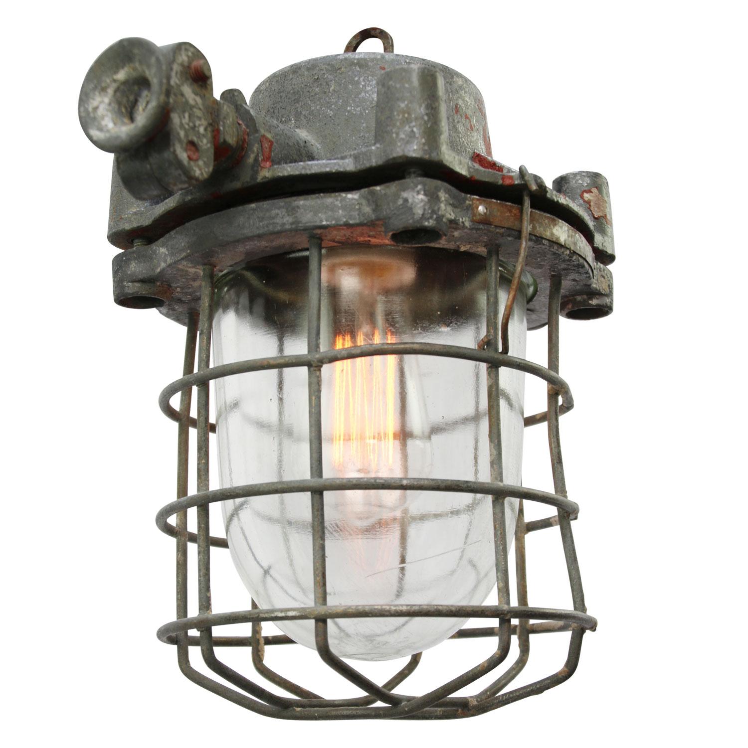 Polish Gray Vintage Industrial Clear Glass Factory Pendant Light