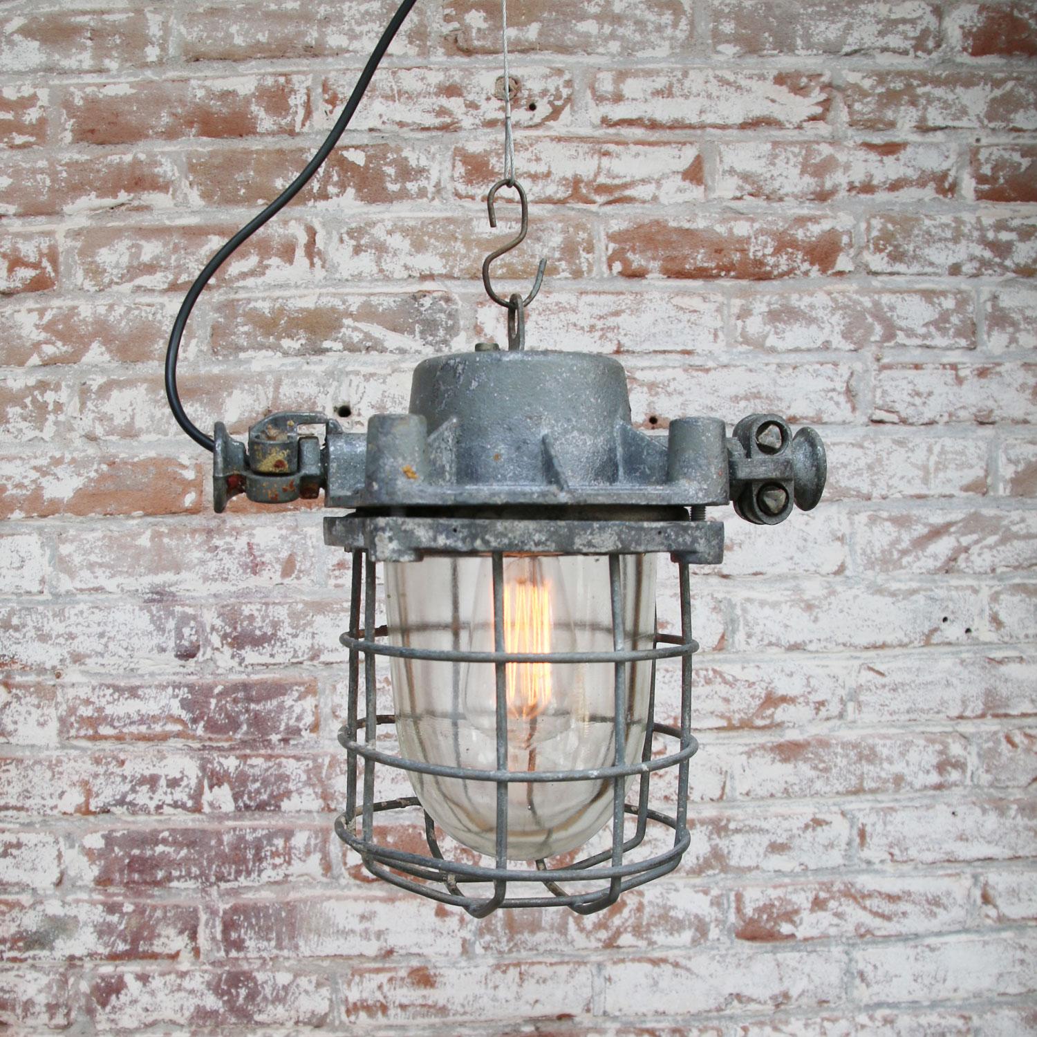 Cast Gray Vintage Industrial Clear Glass Factory Pendant Light