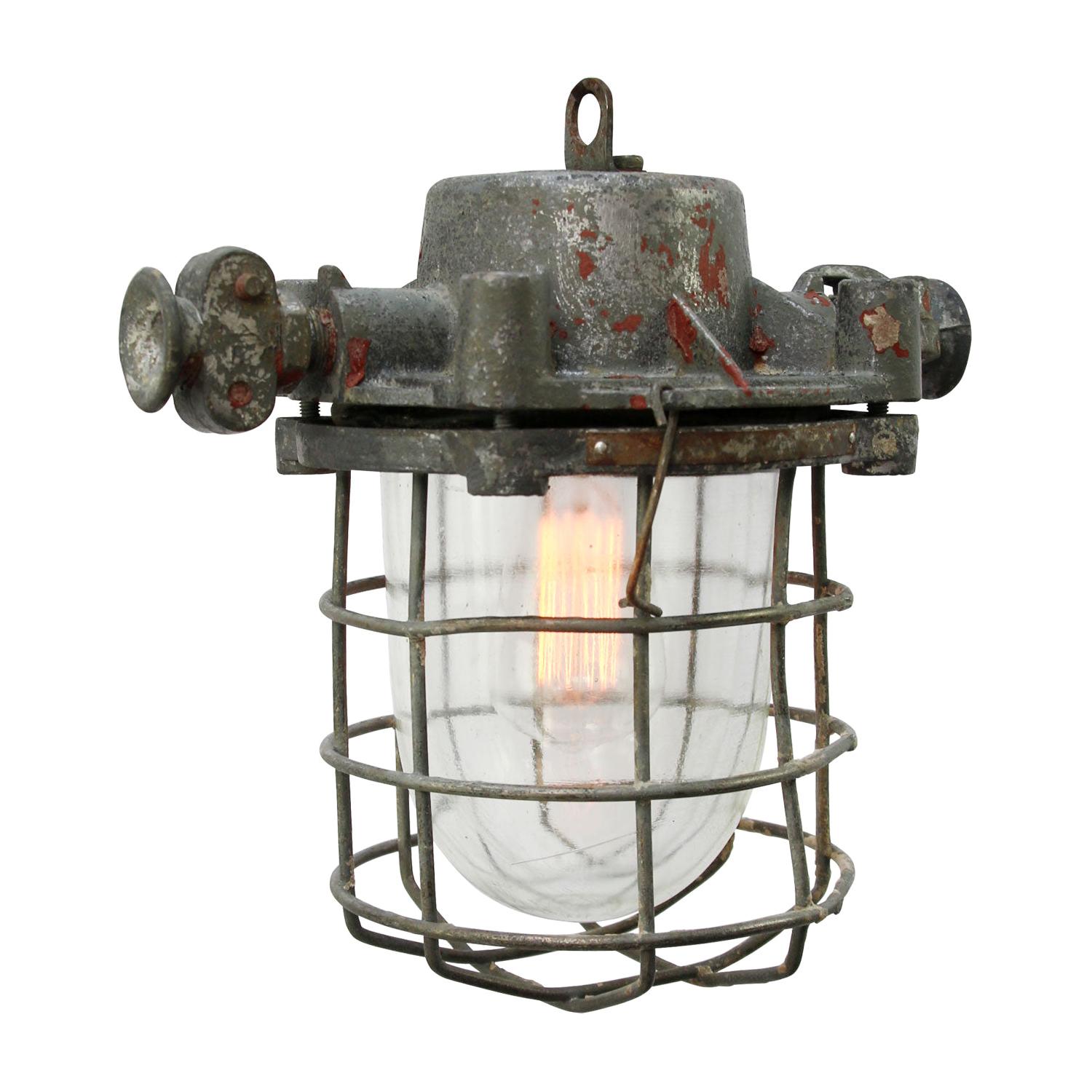Gray Vintage Industrial Clear Glass Factory Pendant Light