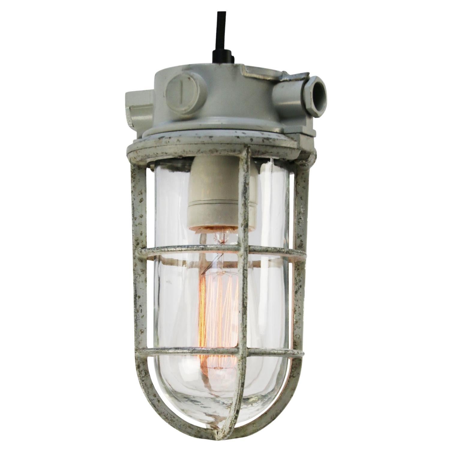 Dutch Gray Vintage Industrial Clear Glass Pendant Lights by Industria Rotterdam