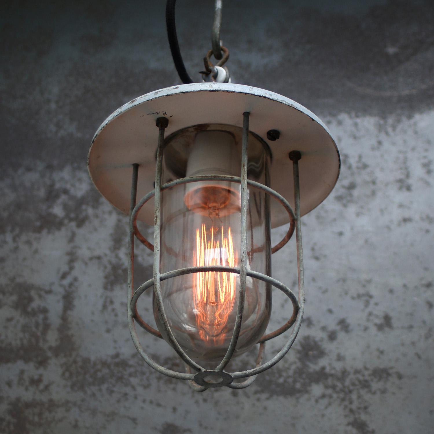 Dutch Gray Vintage Industrial Clear Glass Pendant Lights by Industria Rotterdam