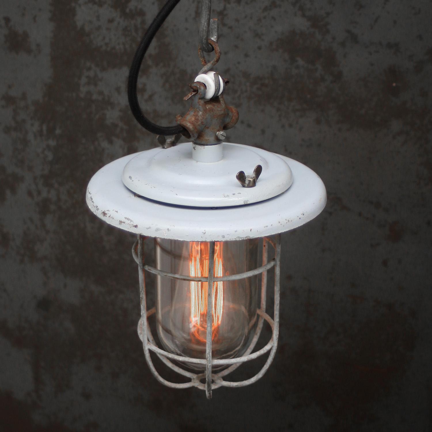 Cast Gray Vintage Industrial Clear Glass Pendant Lights by Industria Rotterdam