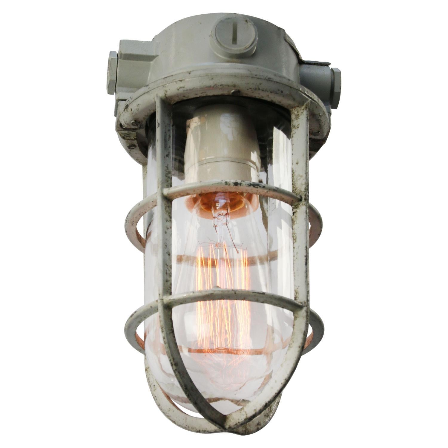 Gray Vintage Industrial Clear Glass Pendant Lights by Industria Rotterdam In Good Condition In Amsterdam, NL
