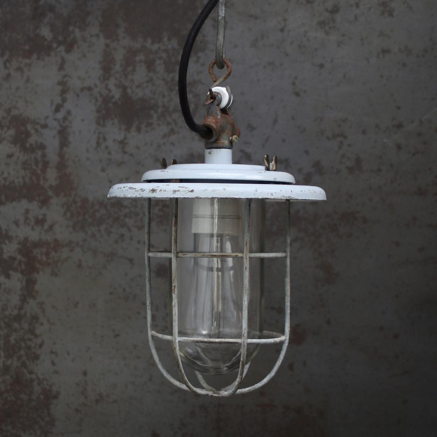 Gray Vintage Industrial Clear Glass Pendant Lights by Industria Rotterdam In Good Condition In Amsterdam, NL