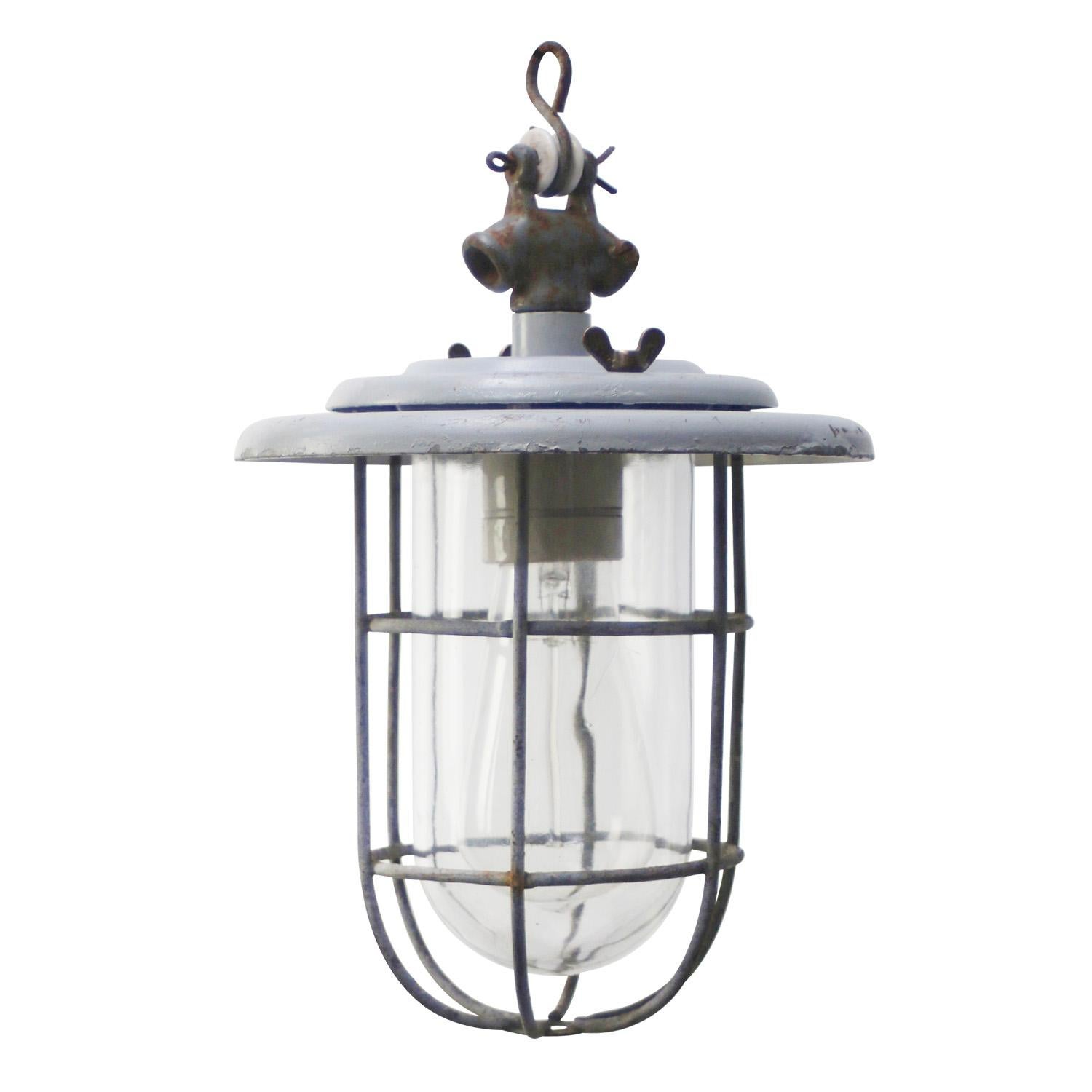 20th Century Gray Vintage Industrial Clear Glass Pendant Lights by Industria Rotterdam