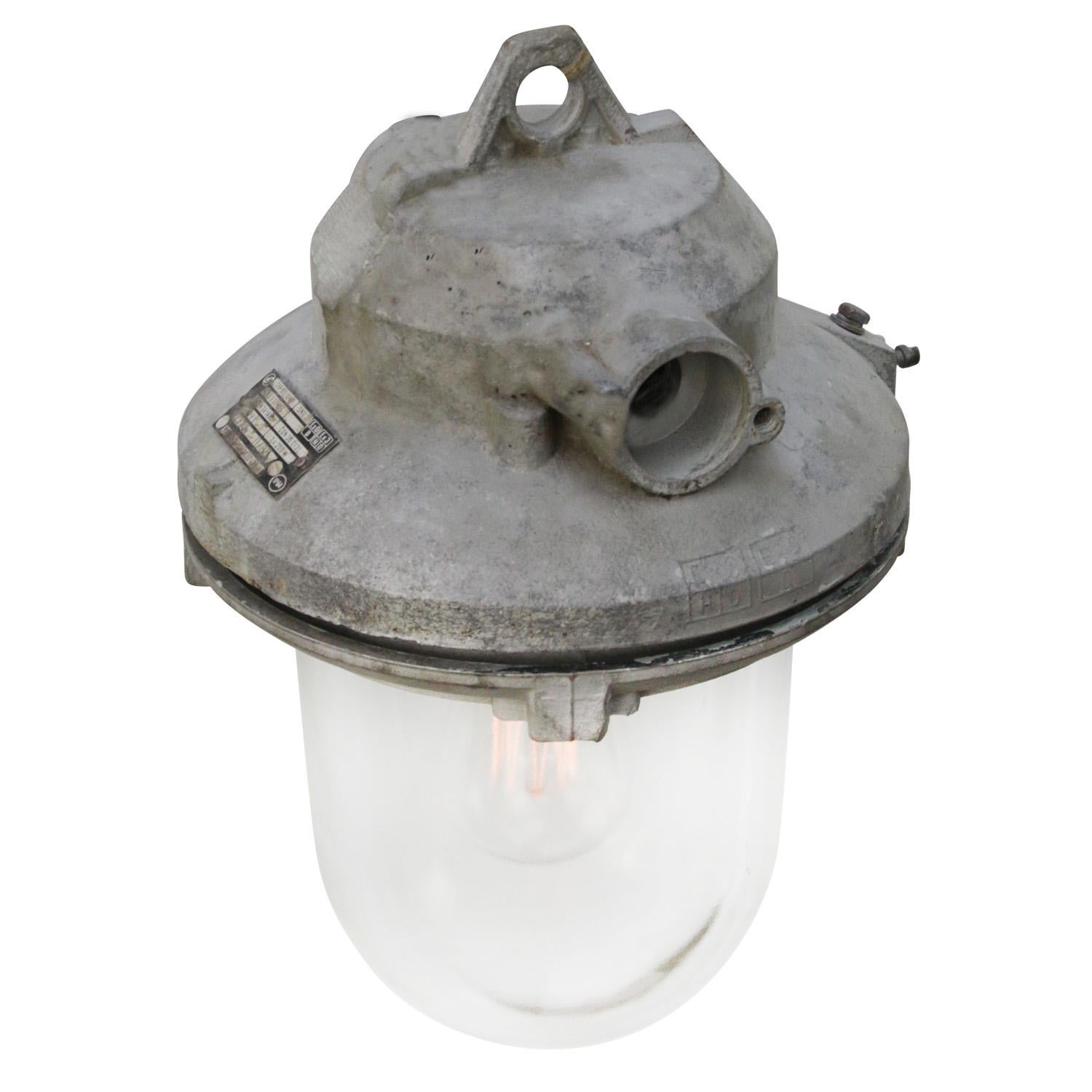 Industriel Lampes à suspension industrielles grises vintage en verre transparent en vente