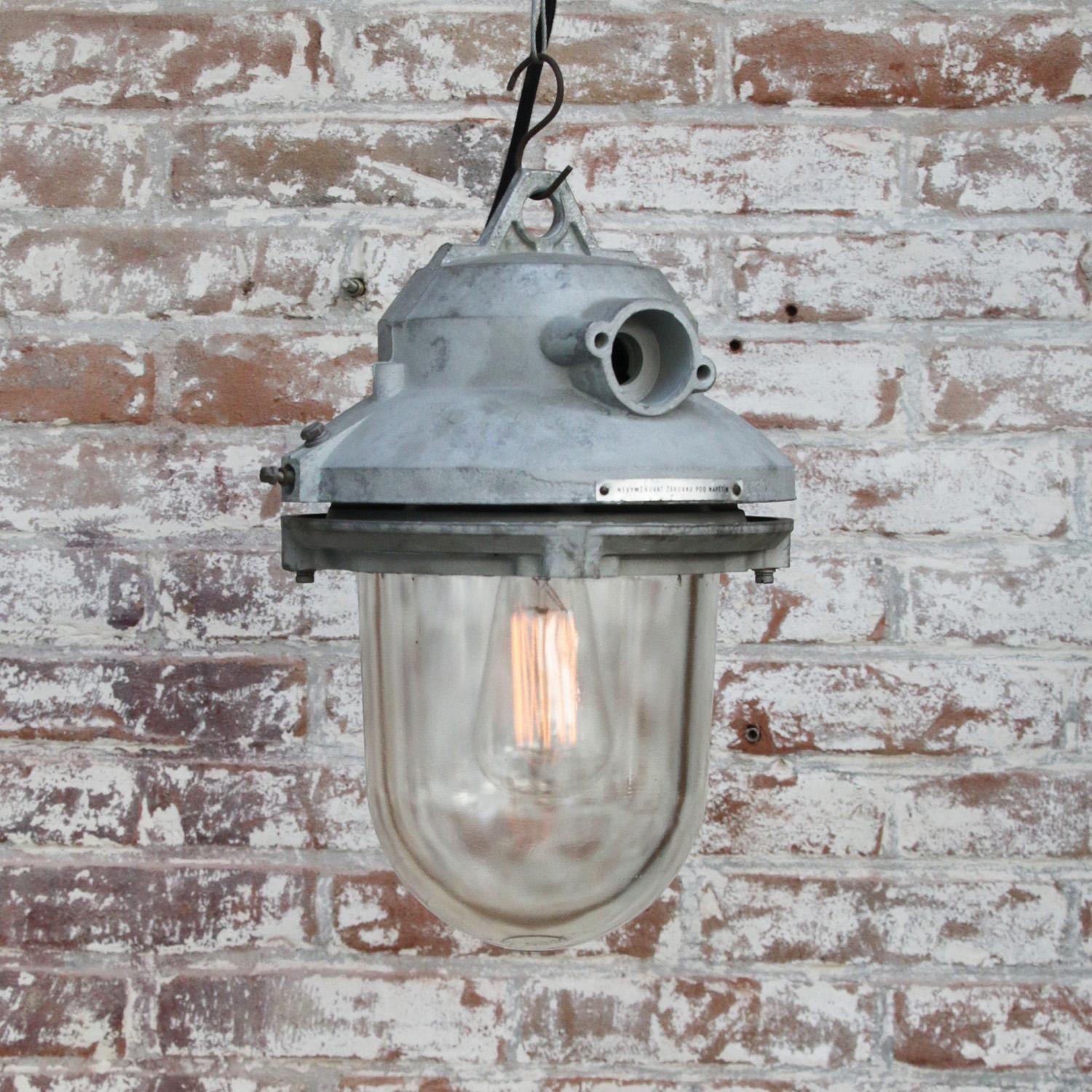 Grey Vintage Industrial Clear Glass Pendant Lights In Good Condition For Sale In Amsterdam, NL