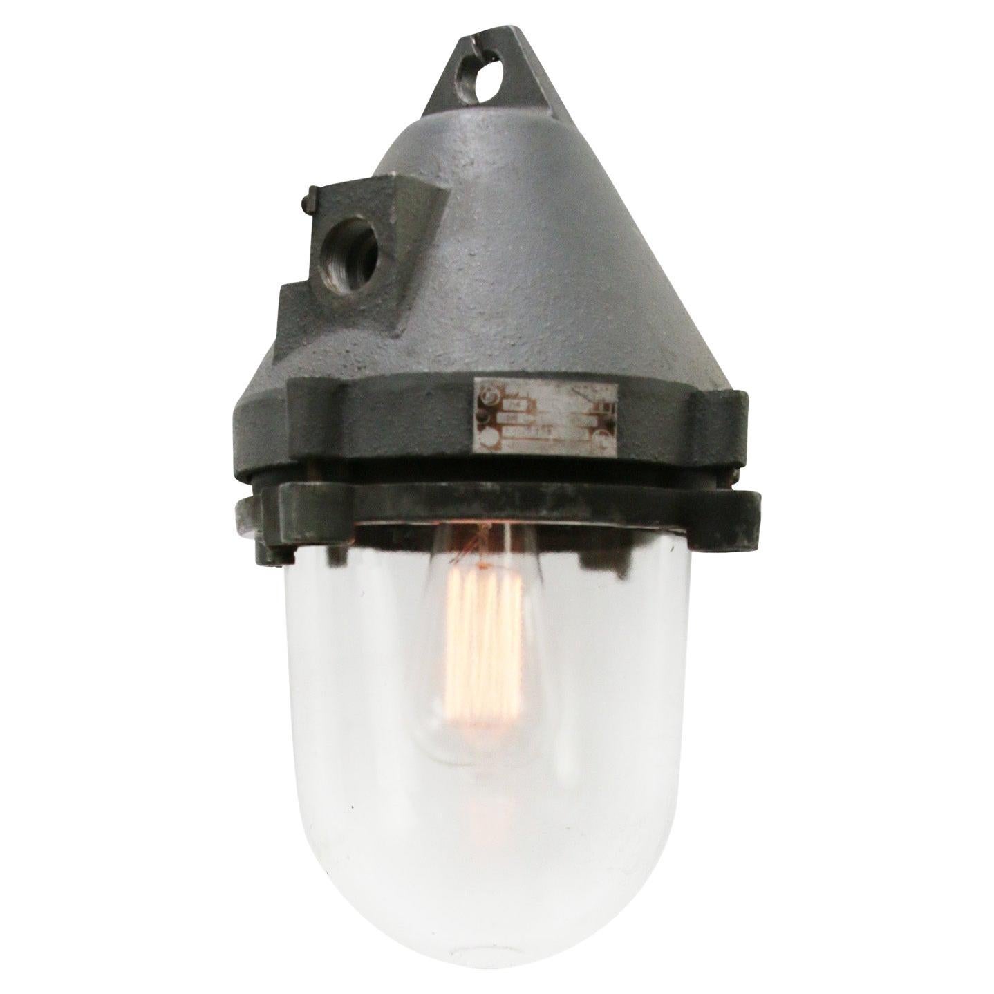 Lampes à suspension industrielles grises vintage en verre transparent