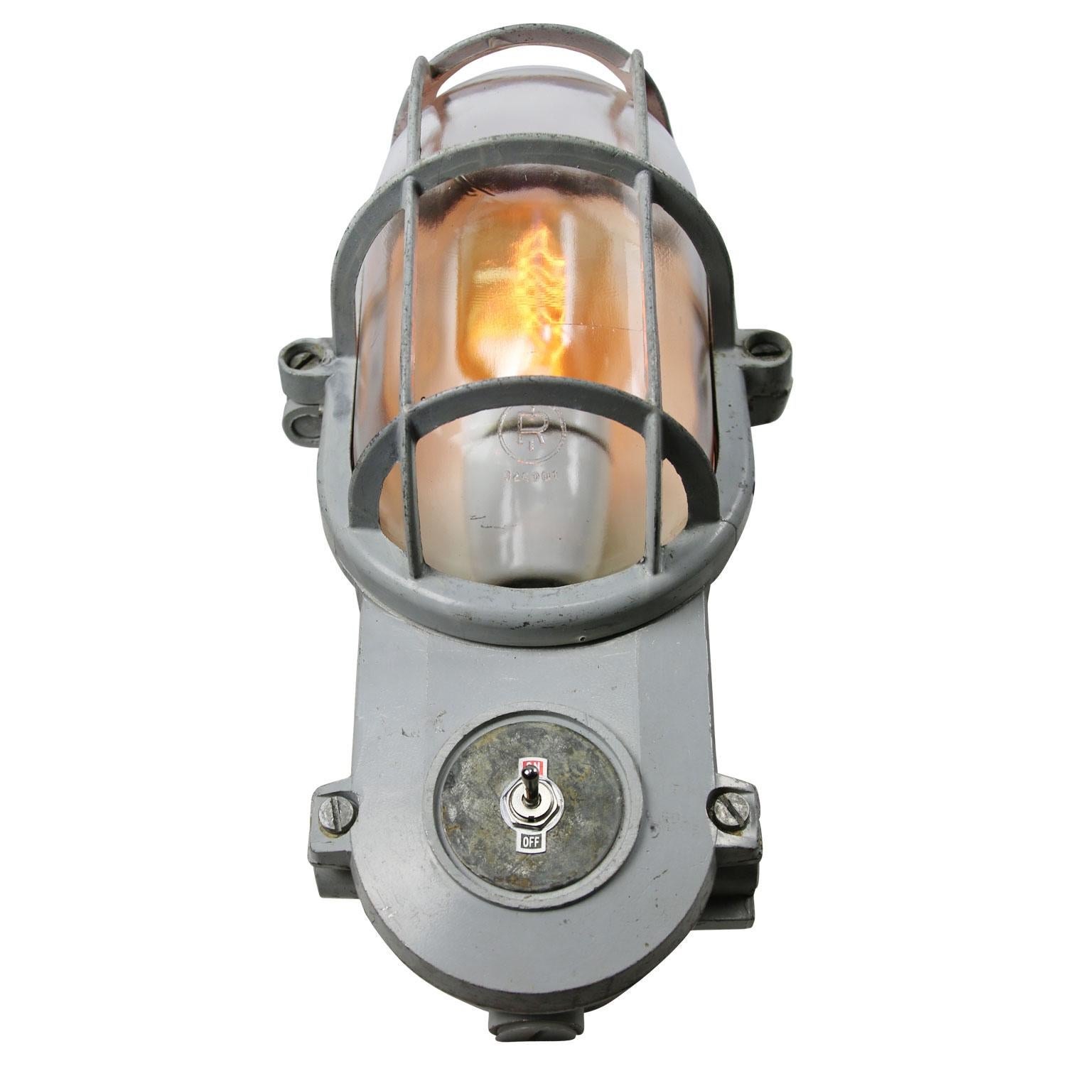Dutch Gray Vintage Industrial Clear Glass Wall Lamp Scones For Sale