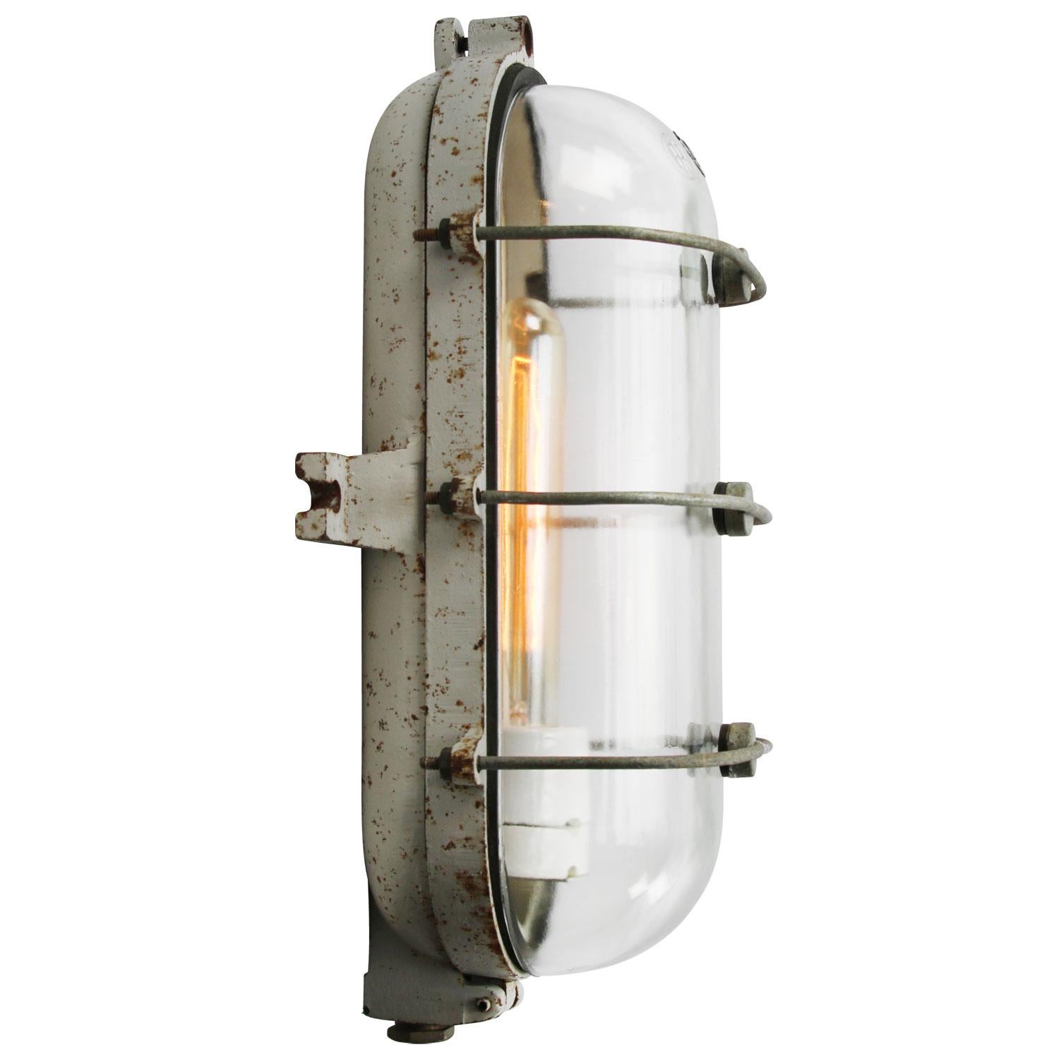 Dutch Gray Vintage Industrial Clear Glass Wall Lamps Sconces by Industria Rotterdam For Sale
