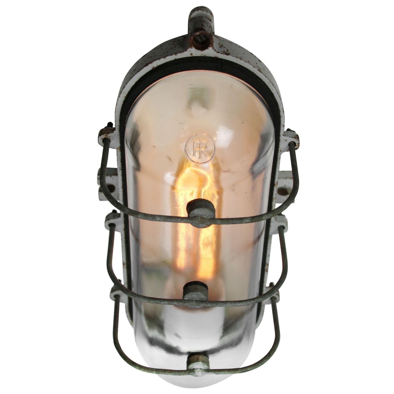 Cast Gray Vintage Industrial Clear Glass Wall Lamps Sconces by Industria Rotterdam For Sale