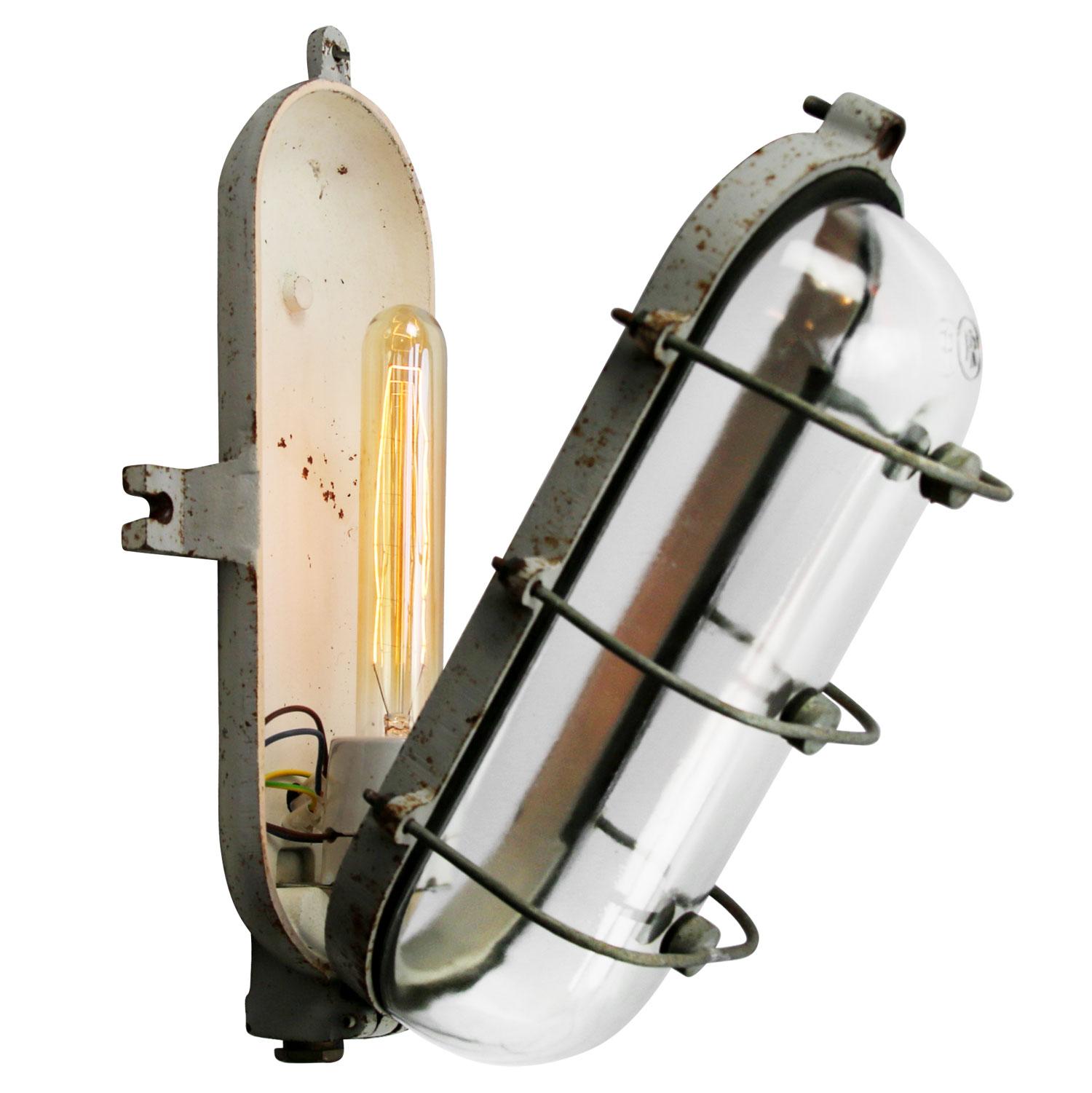 Gray Vintage Industrial Clear Glass Wall Lamps Sconces by Industria Rotterdam In Good Condition For Sale In Amsterdam, NL