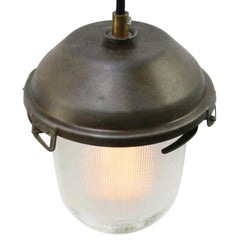 Ciondolo industriale vintage grigio con vetro trasparente a righe