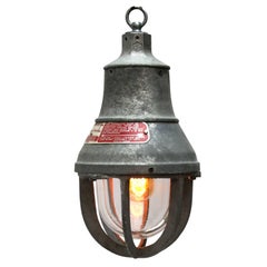 Hängeleuchte aus klarem Glas, Vintage Industrial Crouse Hinds Cage
