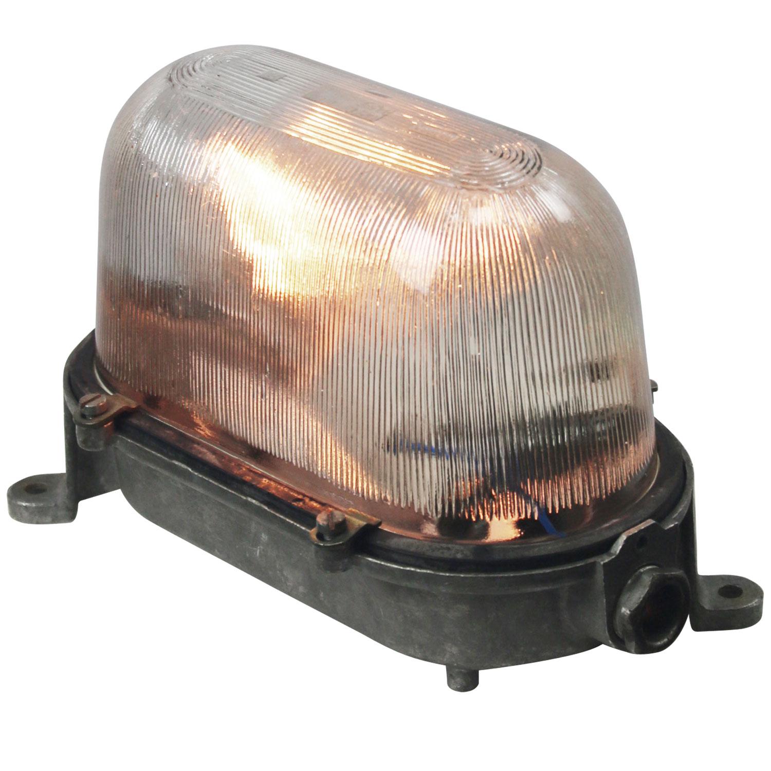 Industrial wall, scone or ceiling lamp
Cast aluminum, Holophane glass

Weight: 1.40 kg / 3.1 lb

Priced per individual item. All lamps have been made suitable by international standards for incandescent light bulbs, energy-efficient and LED