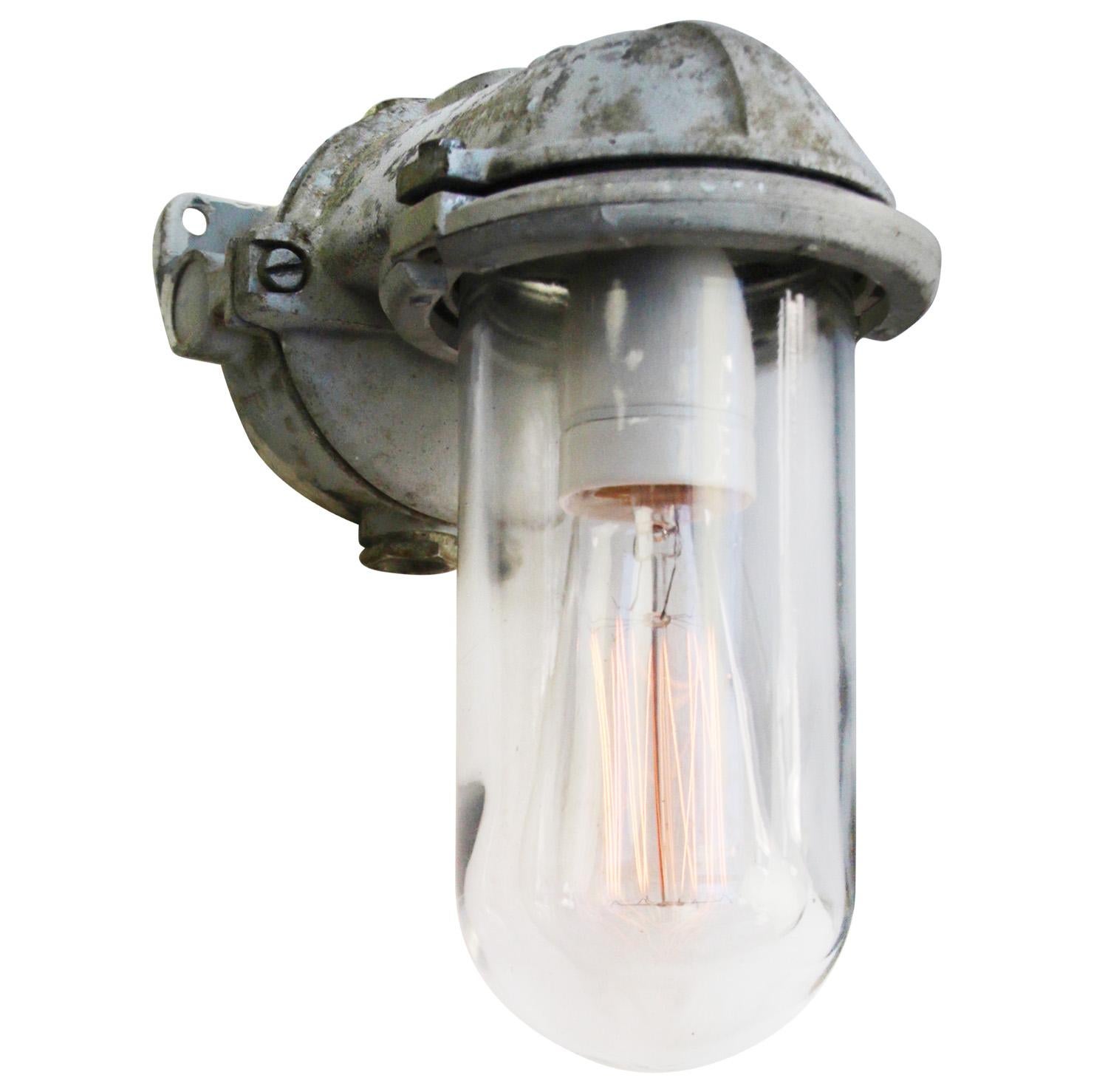 Dutch Gray Vintage Industrial Industria Rotterdam Clear Glass Wall Lamps Scones For Sale