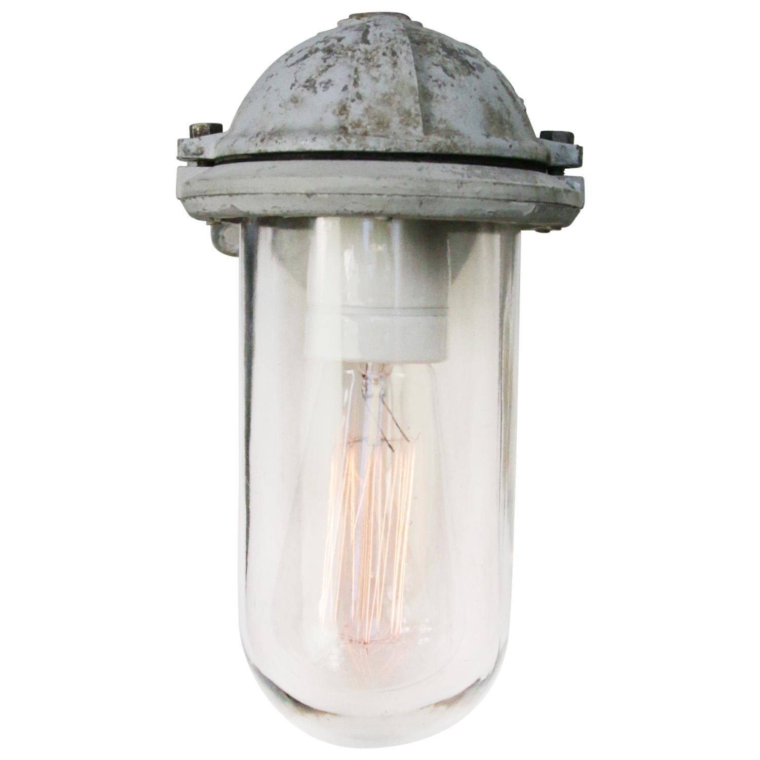 Cast Gray Vintage Industrial Industria Rotterdam Clear Glass Wall Lamps Scones For Sale