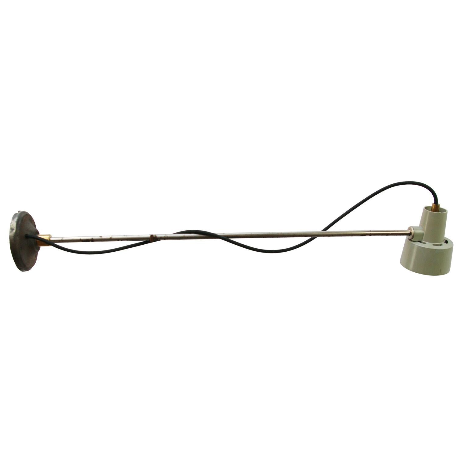 Wall light spot.
Grey shade.
Adjustable in angle.

Diameter cast iron wall mount 10 cm.

E14 bulb holder

Weight: 0.98 kg / 2.2 lb

E14 bulb holder. Priced per individual item. All lamps have been made suitable by international standards for