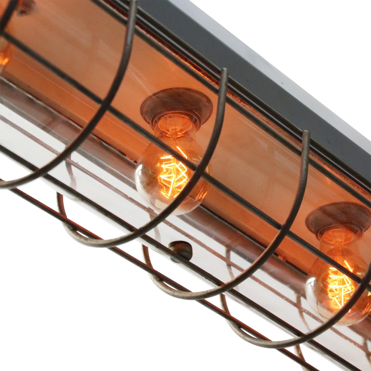 Gray Vintage Industrial Metal Clear Glass 5 Bulb Pendant Light In Good Condition In Amsterdam, NL