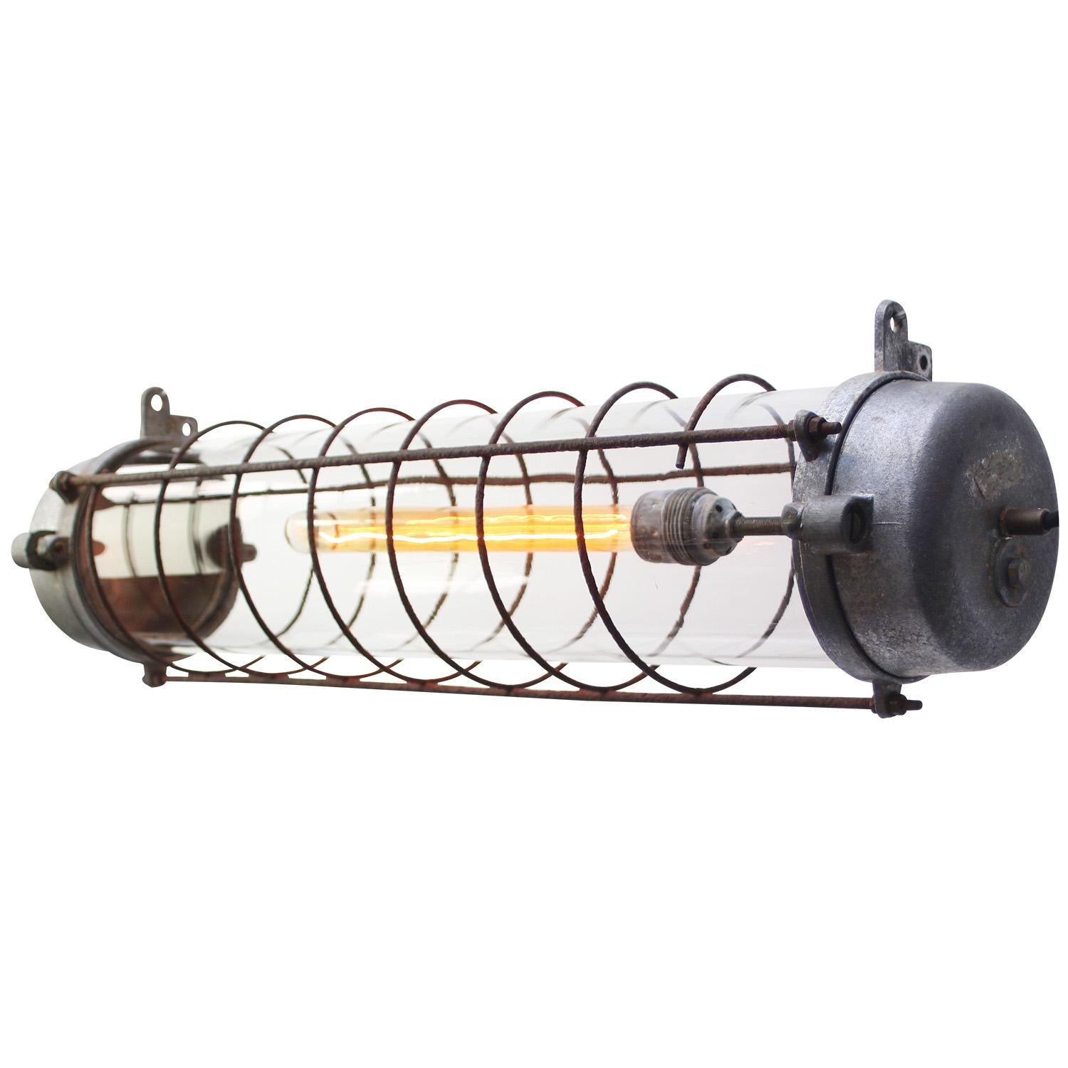 Gray Vintage Industrial Metal Clear Glass Pendant Lights In Good Condition For Sale In Amsterdam, NL