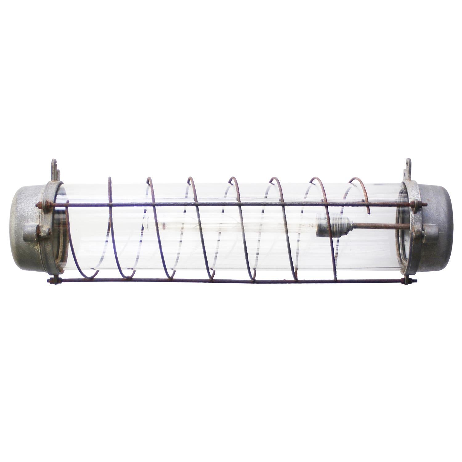 20th Century Gray Vintage Industrial Metal Clear Glass Pendant Lights For Sale