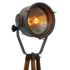 Gray Vintage Industrial Metal Mirror Wooden Tripod Floor Lamps