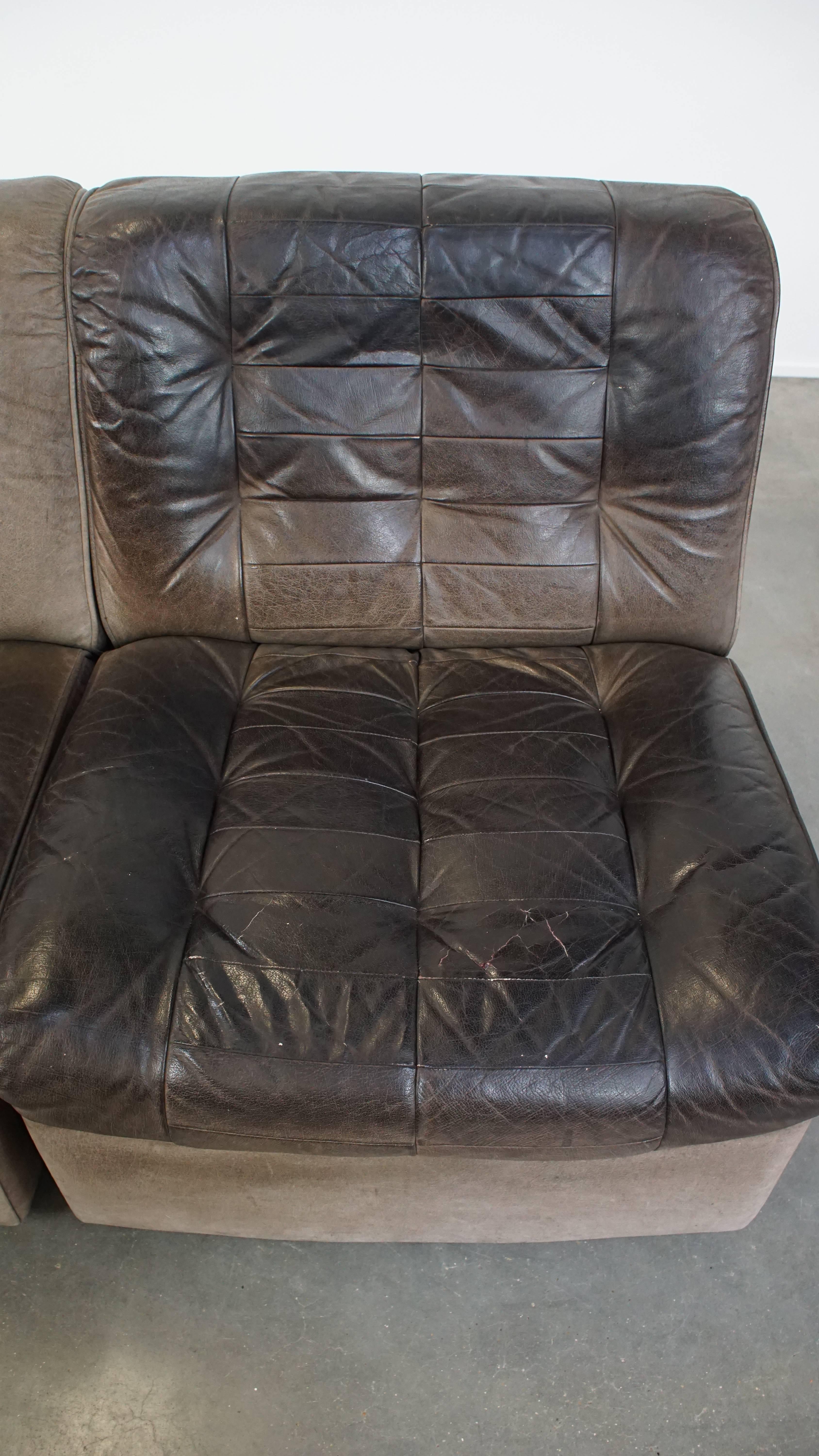 XX secolo Divano modulare in pelle grigia vintage 2 elementi in vendita